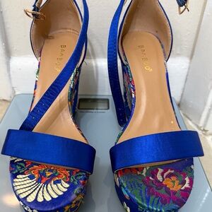 BAMBOO Vibrant Blue Floral Wedges